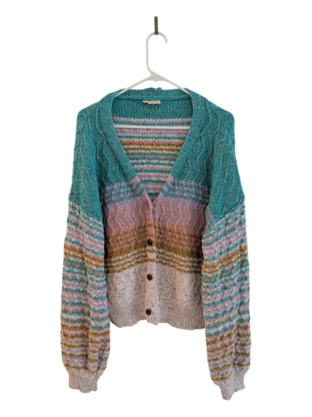 ee:some Multicolor Cable Knit Button Cardigan Sweater Size L Y2K Boho - Picture 2 of 5